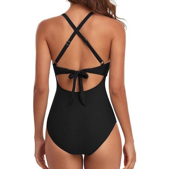 👙 NWT Eomenie Tummy Control Cutout High Waisted Wrap Tie Back 1PC Swimsuit L - Picture 2 of 8